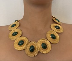Ccori Peruvian Inca-Inspired Gold and Chrysocolla Necklace Costume Jewelry