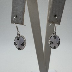 Blue Lace agate Lavender Color Sterling Silver Vintage Earrings With Marcasite