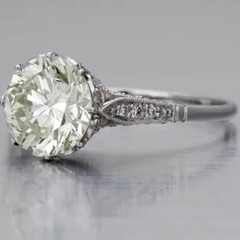 Art Deco Style White Lab Created Diamond Engagement 14K White Gold Finish Ring