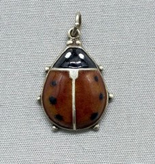 Vintage Sterling Silver Enamel Ladybug Charm Good Luck Gilt Scandinavian Style