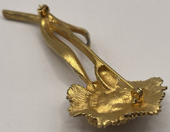 Vintage Signed RSK Gold Tone Carnation Rose Long Stem 3 7/8″ Brooch