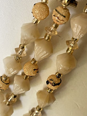 Vintage Beaded Necklace Hong Kong Gold Tone Sugared 3 Strand 20″ signed Sugar