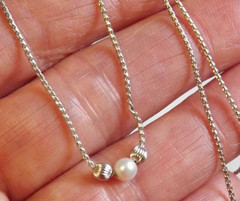 Avon sterling silver floating pearl sliding ribbed ball bead 17″ chain necklace