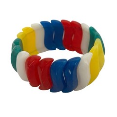 Vintage Avon Summer Brights Lucite Stretch Wave Bracelet 1984 Multi-Color Chunky