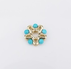 14k Yellow Gold Turquoise Bead Storywheel Charm 0.5″ 14mm Nancy Brown CHS2132A