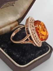 Vintage 1990-s 14 Ct Rolled Gold Amber Ring Size UK P 1/2 US 7 3/4 Hallmarked