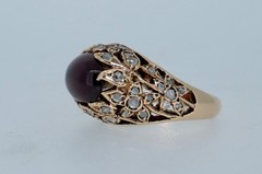 Art Nouveau Antique 14K Rose Cut Diamond and Garnet Ring