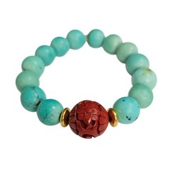 “Imperial Garden” Upcycled Cinnabar & Turquoise Statement Bracelet