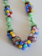 Vtg Antq Czech Glass Marbled Slag Melon Ball Tutti Frutti Bead Cluster Necklace