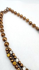 Signed Beaded chain rhinestone bib statement necklace 18″