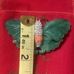 PreownedKJL Kenneth Lane Butterfly Moth Brooch Pin Vintage Faux Jade Rhinestone