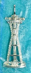 Vintage Space needle Brooch silver tone rhinestones none missing signed CENTURY