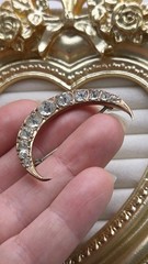 Antique Victorian GF Crescent Moon Paste Stone Brooch Pin Estate