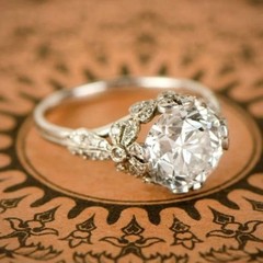 Lab Created Diamond Art Deco Round Cut Engagement 14Ct White Gold Finish Ring
