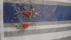Vintage Sterling Silver 925 Banded Orange Agate Dangle Earrings