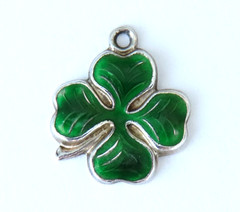 Sterling 4 Leaf Clover Charm Vintage Silver Green Enamel St Patricks Day Plant