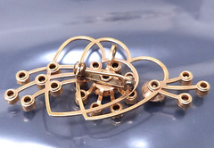 Vintage 1/20 12K GF Red Rhinestone Cuff Bracelet Heart Brooch Set