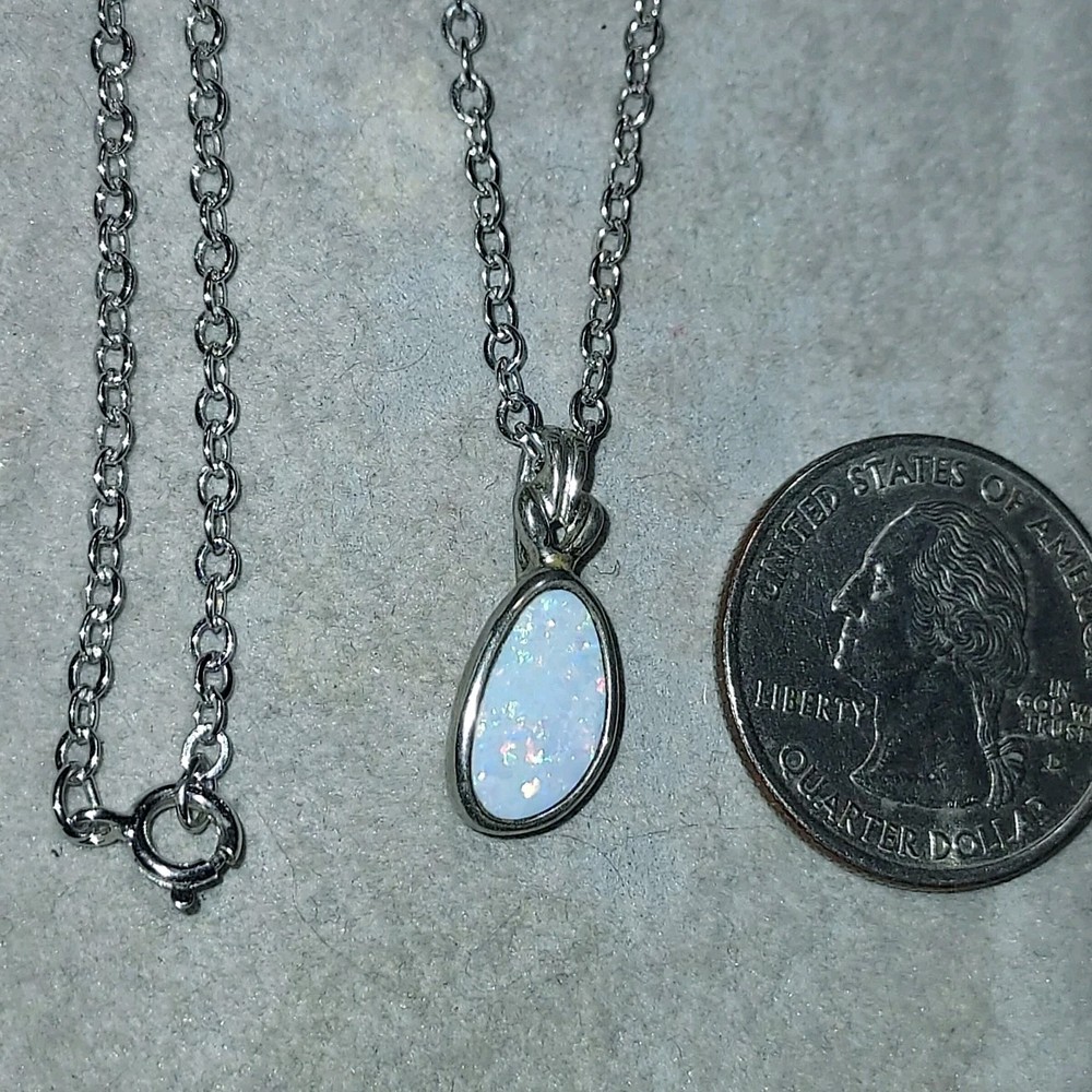Vintage 925 Sterling Silver Genuine Opal Pendant/Necklace-18″ Chain-6g