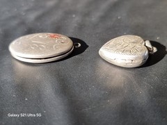 Vintage Silver Tone Oval & Heart Photo Lockets – Floral Engraved Pendant Charms(