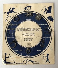 Vtg Rare Fisher Fortune Telling Birthday Cake Set (7) Sterling Silver Charms