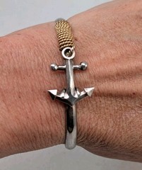 Unisex Vintage Sterling Silver 925 Nautical Rope Anchor 7.5″ Bangle Bracelet