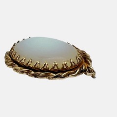 Vintage Japan Opaline Glass Cabochon Pendant Gold Tone Ethereal Retro Chic