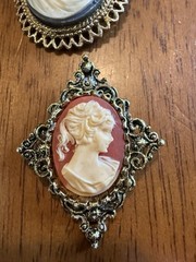 Lot Of 4 Vintage Cameos 1 Necklace And 3 Brooch Pin (1 Gerry)