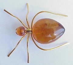 BALTIC AMBER INSECT SPIDER BROOCH GOLD JEWELRY 老琥珀 RUSSIAN USSR SOVIET PIN ORDER