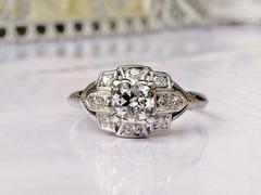 Art Deco Style Round Cut Lab Created Diamond Engagement 14K White Gold FN Ring