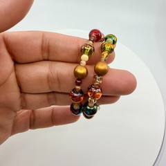 Vintage Gold Tone Lampwork Art Glass Beaded Coil Wrap Bracelet Chunky Boho 90s