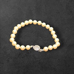 Nice Pale Pink Faux Pearl Hand Tied Bracelet Fancy Clasp 6mm 7″