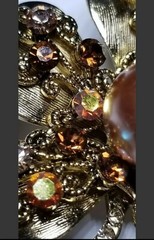 Golden Brown Crystal Faux Pearl Leaf Brooch