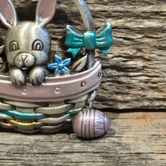 Vintage JJ Bunny Easter Basket Brooch Jonette Jewelry Rabbit Spring Holiday Eggs