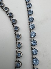 Vtg Sterling Silver Necklace Light Blue Glass Paste Riviere Open Bezel Collet