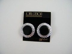 (13) NEW VINTAGE JEFF LIEB ~ SILVER TONE / BLACK ENAMEL ~ CLIP EARRINGS