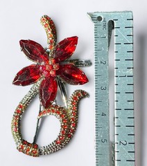 Vintage Red Garnet Brooch Flower Floral Silver Tone Bouquet Pin Leaves 2 in