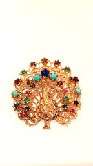 Vintage Peacock Brooch 14kt Gold with Gemstones