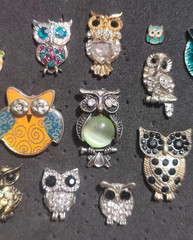 Vintage Owl Brooch Pin Lot 15 Pcs Rhinestone Enamel Cat Eye Glass Collectible Je