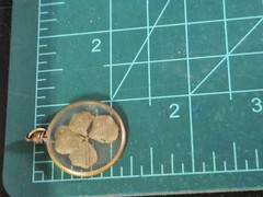 Vintage Antiqued Brass Tone Four Leaf Clover Shamrock Good Luck Charm Pendant