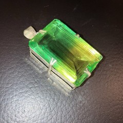 Large Square Faceted Green RS Necklace n Italy 925 Sterling Silver Chain/Setting
