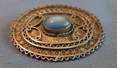 Vintage Sterling Silver Brooch Marked Israel With Blue Calchony Stone