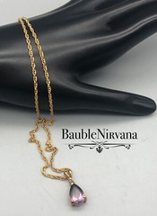 Vintage Yellow Gold Plated Amethyst & Diamond Pendant & Twisted Rope Chain