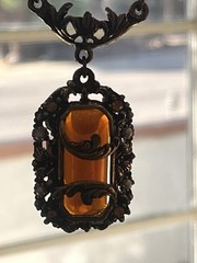 Vintage Amber Necklace with Filigree Detail Victorian Art Nouveau Czech Style