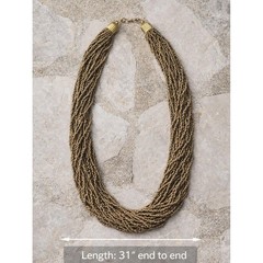 Vintage Bronze Gold Multi Strand Seed Bead Necklace Boho Statement Unsigned