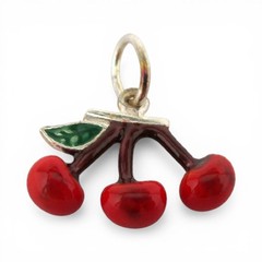VINTAGE Sterling Silver CHERRIES Charm for Bracelet CHERRY Pendant for Necklace