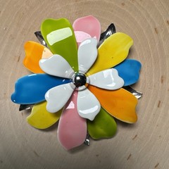 Vintage Sarah Coventry Silver Tone Enamel Flower Brooch Multi Color #6