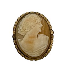 Vtg Mid Century Hand Carved Shell Cameo Brooch Pendant 1/20 12K GF Art Deco