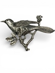 Brooch Bird On A Branch Leaves Floral Silver Tone 1930’s To 50’s