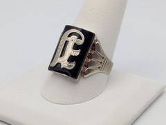Victorian 10k A Monogram Black Onyx Ring Midnight Signet Ring. Statement Ring.