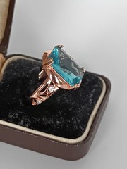 Vintage 1990-s 14 Ct Rolled Gold Blue Topaz Ring Size UK P US 7 1/2- Hallmarked